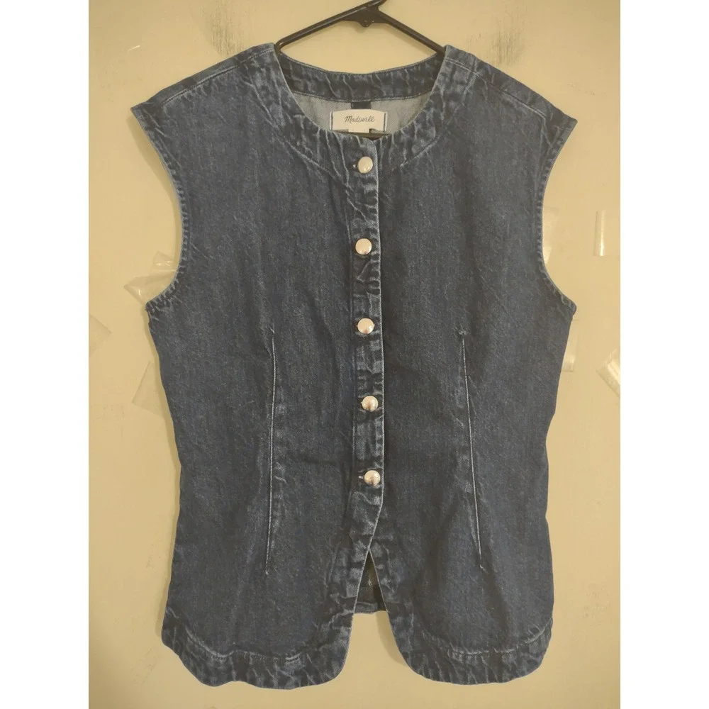 Madewell McKinney Denim Cap Sleeve Vest 8 Button Front Western Rodeo Cowgirl - Picture 2 of 6